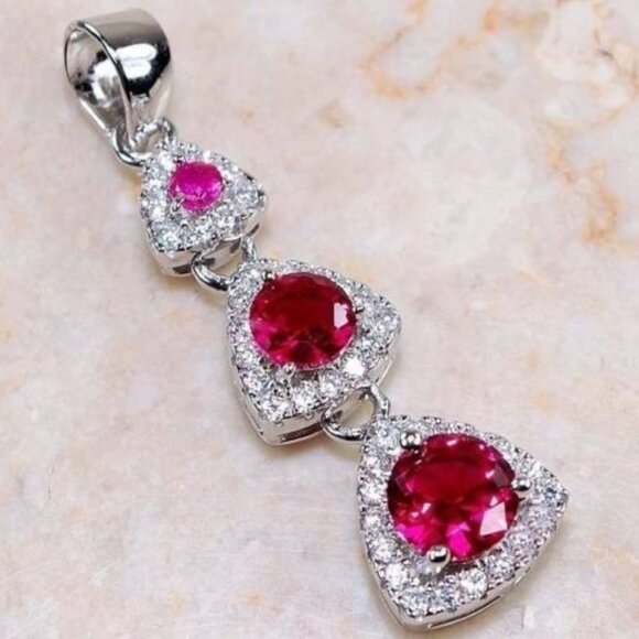 New Womens Ruby Necklace Set in 925 Silver & 14ktwg - Picture 1 of 8